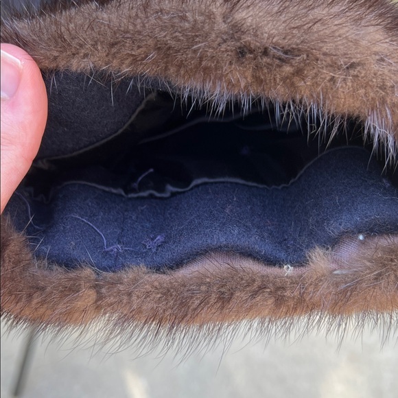 Vintage Marvin Richards USA Full Length Navy Pea Coat Winter Coat Brown Fur Trim - Picture 10 of 17